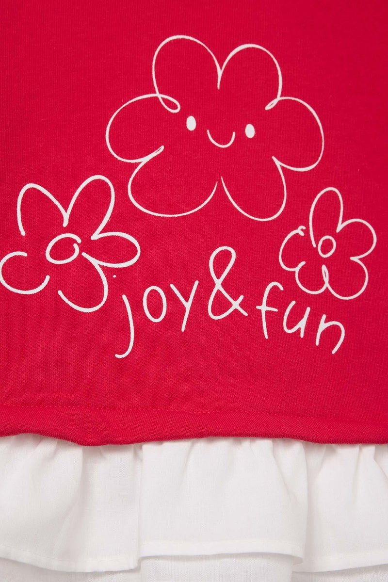 DeFacto Red BabyGirl Baby Girl Oversize Fit Floral Crew Neck Sweatshirt Casual - Image 4
